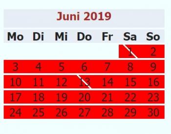Belegungsplan - Monat Juni voll belegt