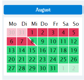 Monat August von einem Belegungsplan